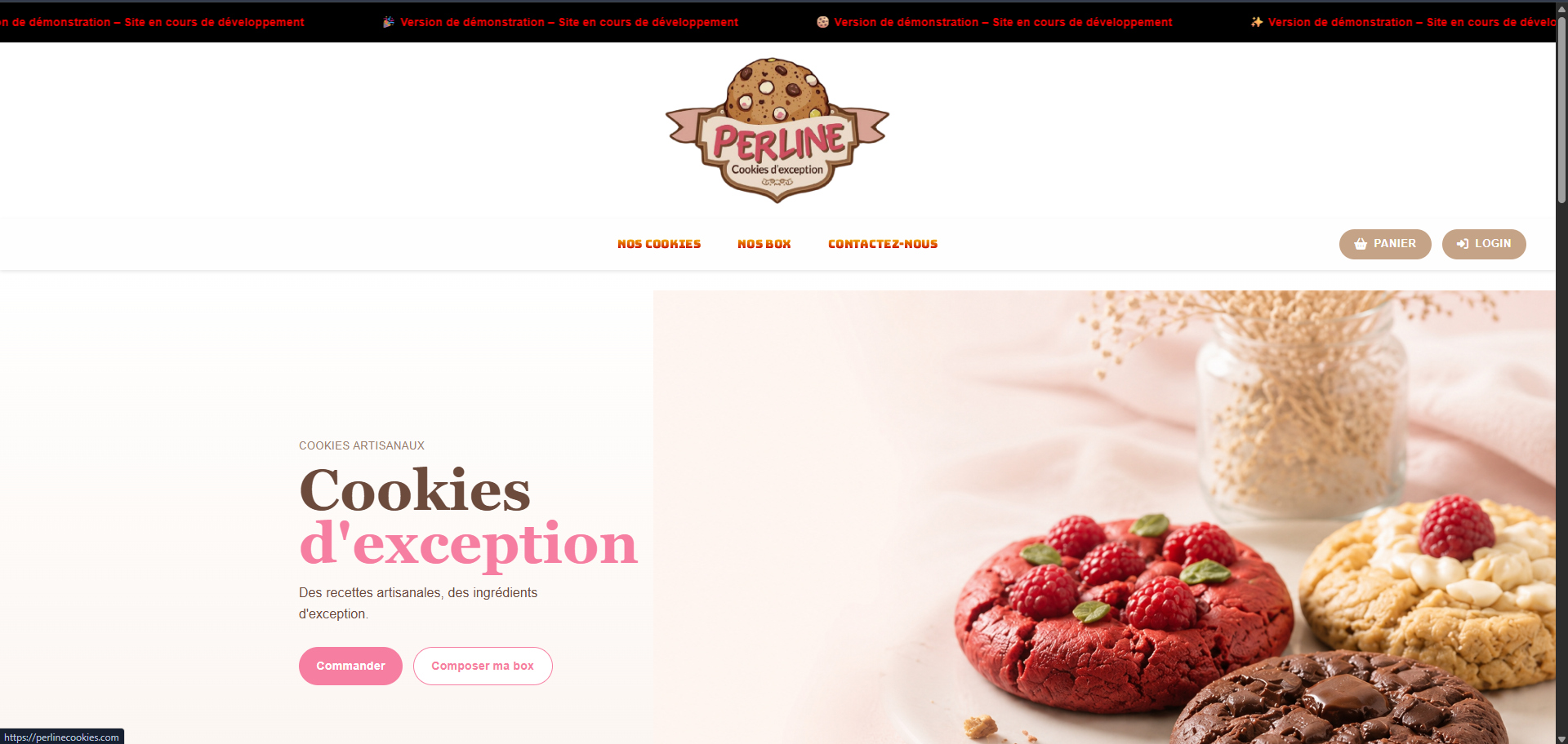 Aperçu de l'interface du projet Perline Cookies